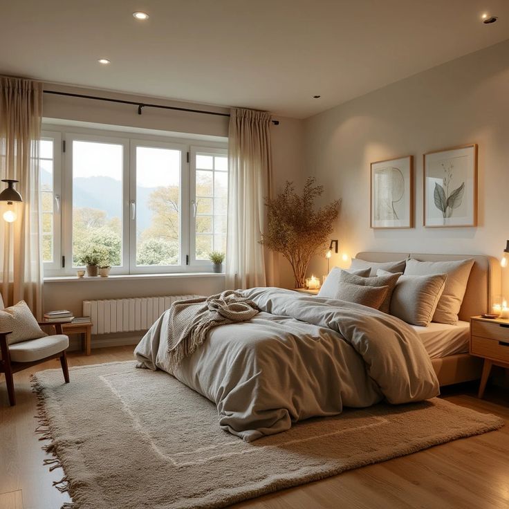 Organised bedroom space with neutral tones supporting a calm rest environment